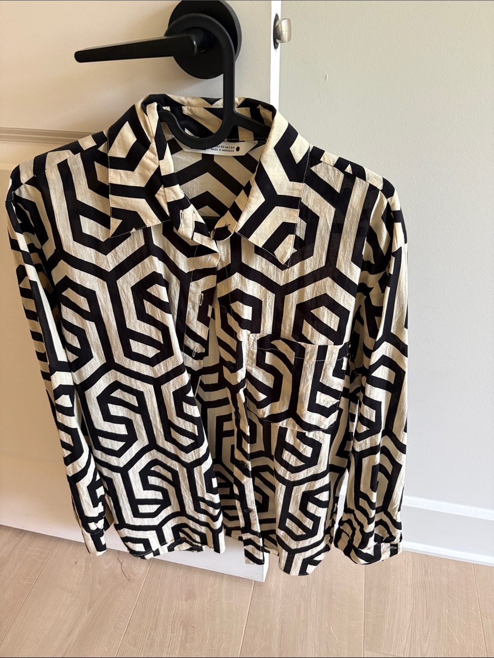 Zara Black & Cream Geometric Button-Down Shirt